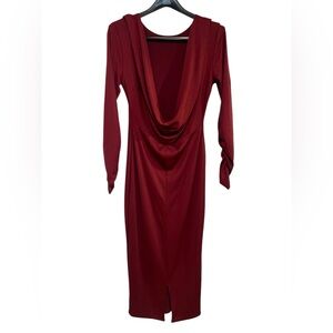 Clubl London Elegant Berry Deep Plunge Back Women's Dress Form Fitting Sz 12